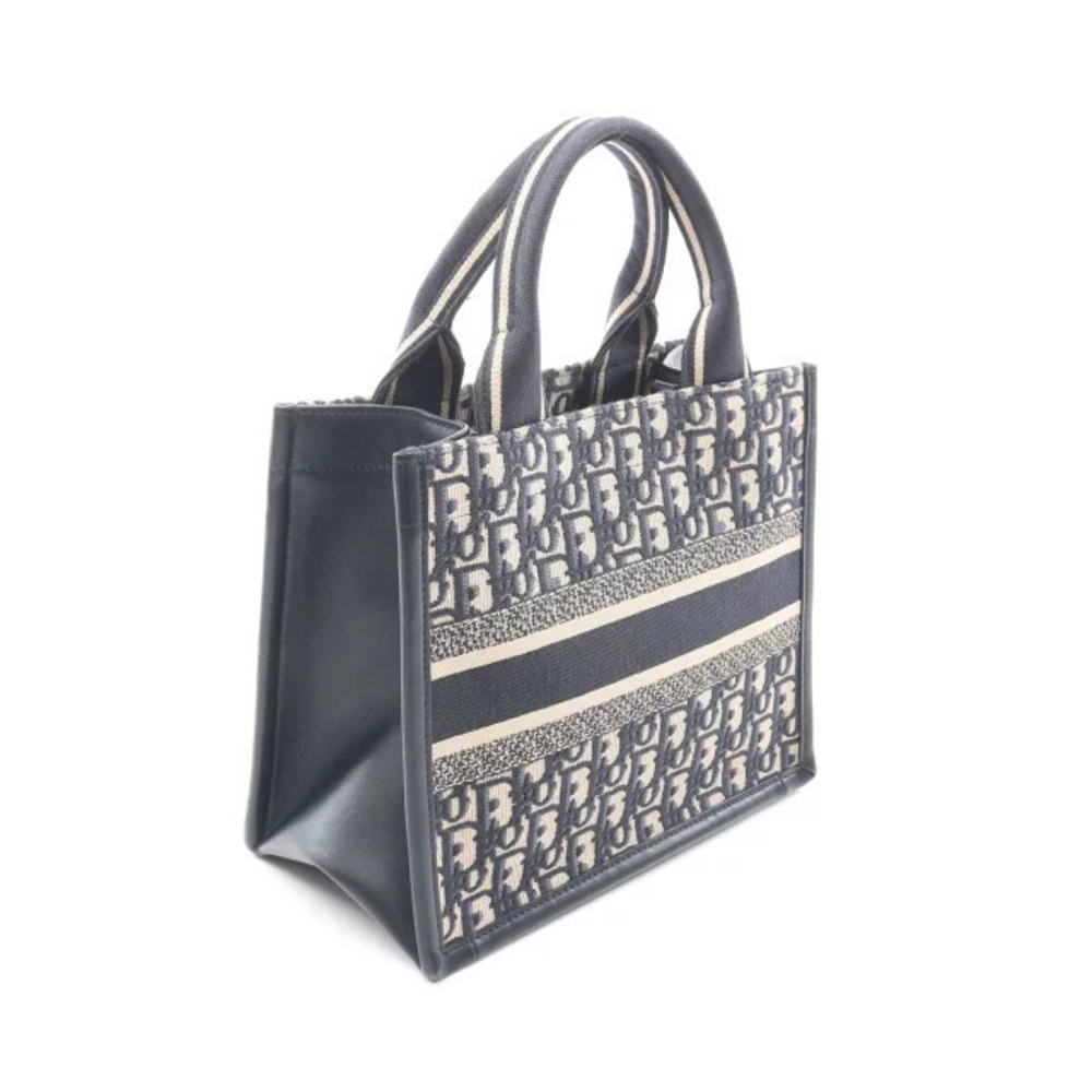 Dior Navy Leather TOTE Blue Bag Canvas BOOK Oblique